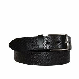 Fabian Black Leather Textured Belt 34mm wide