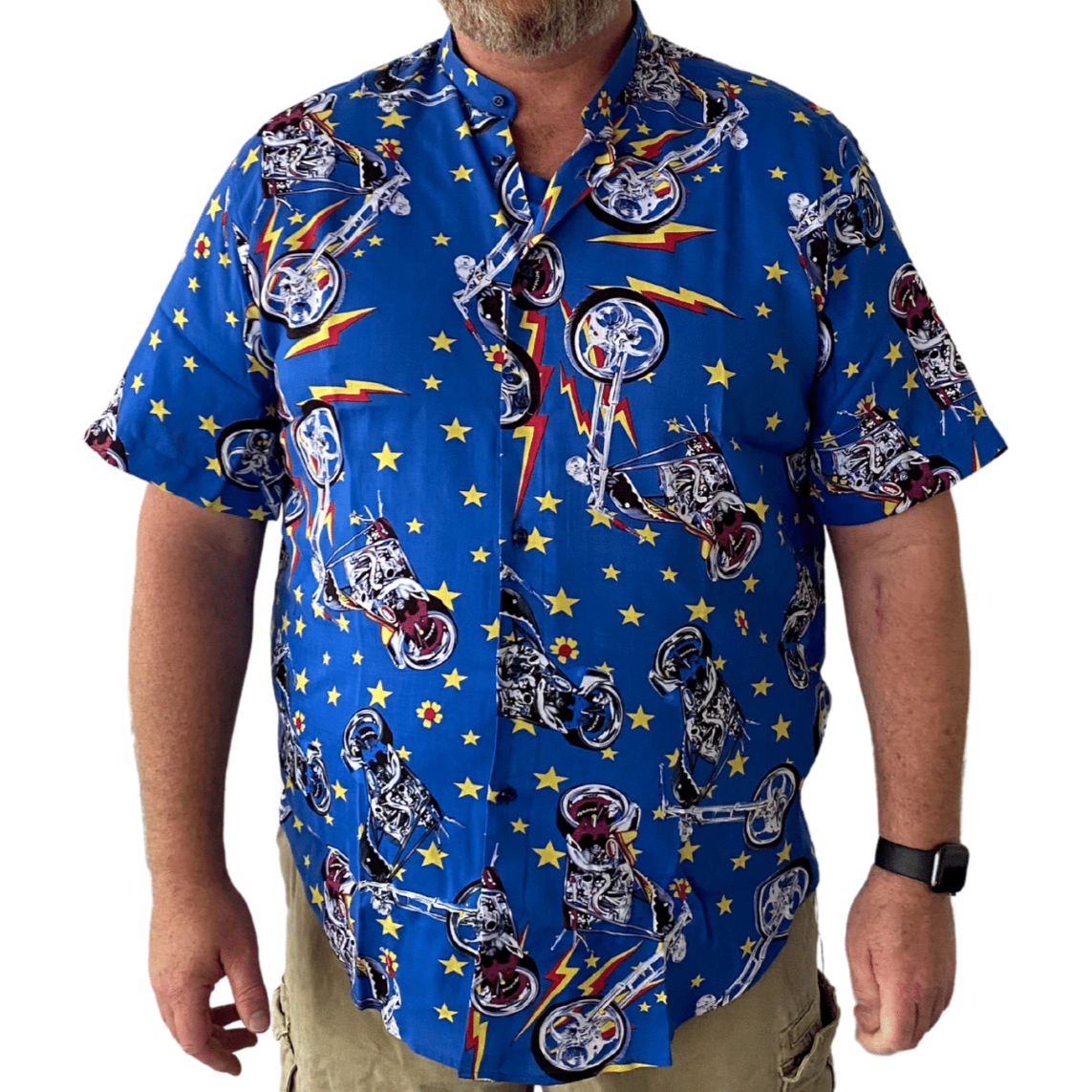Maxitalia Printed Floral Short Sleeve Shirt in Royal