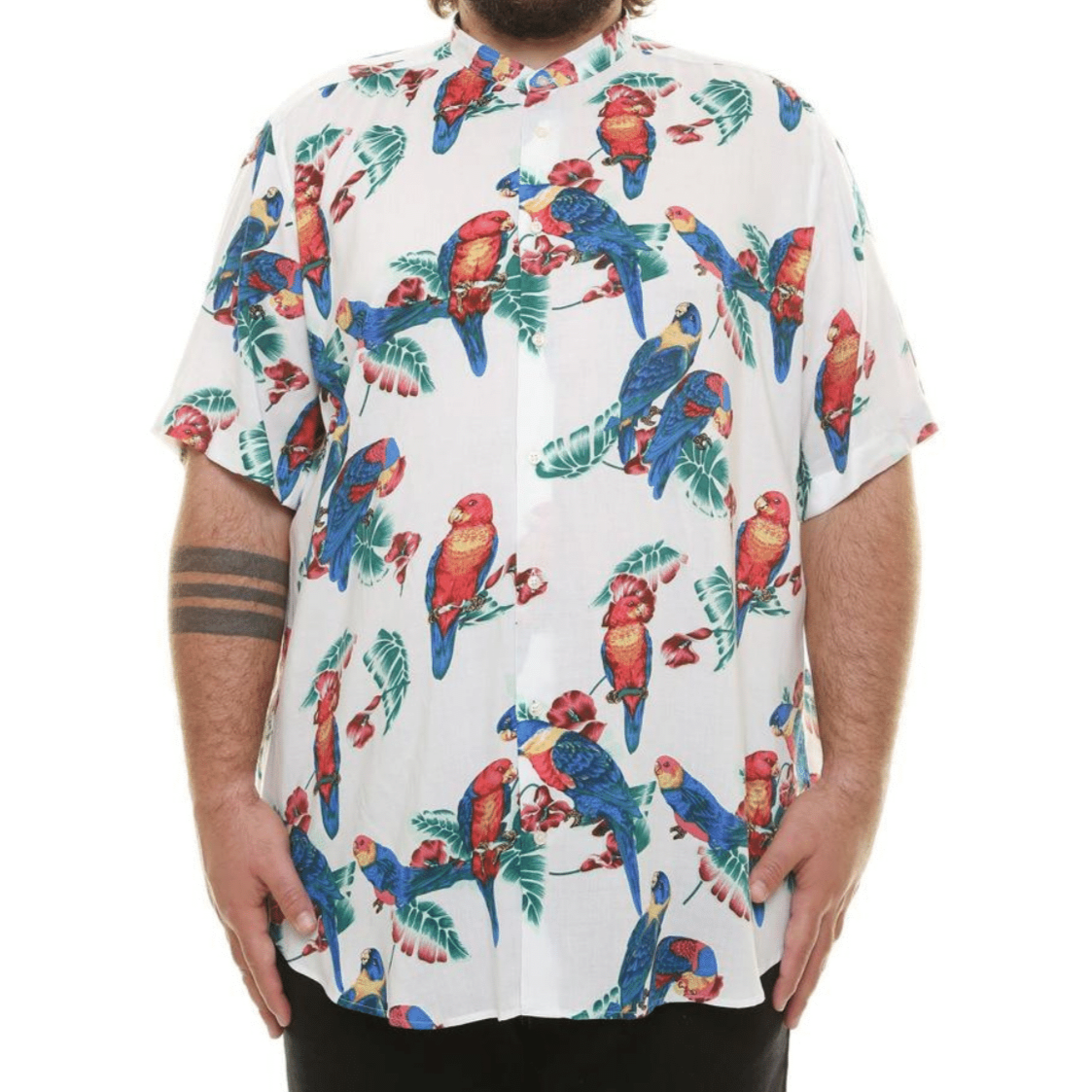 Maxitalia Printed Floral Short Sleeve Shirt in White